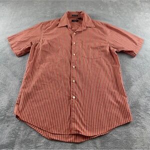 Van Heusen Mens Short Sleeve Button Down Shirt Orange Striped Wrinkle Free M